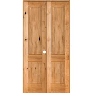 48 in. x 96 in. Rustic Knotty Alder 2-Panel Square Top Left-Handed Clear Stain Wood Prehung Interior Double Door
