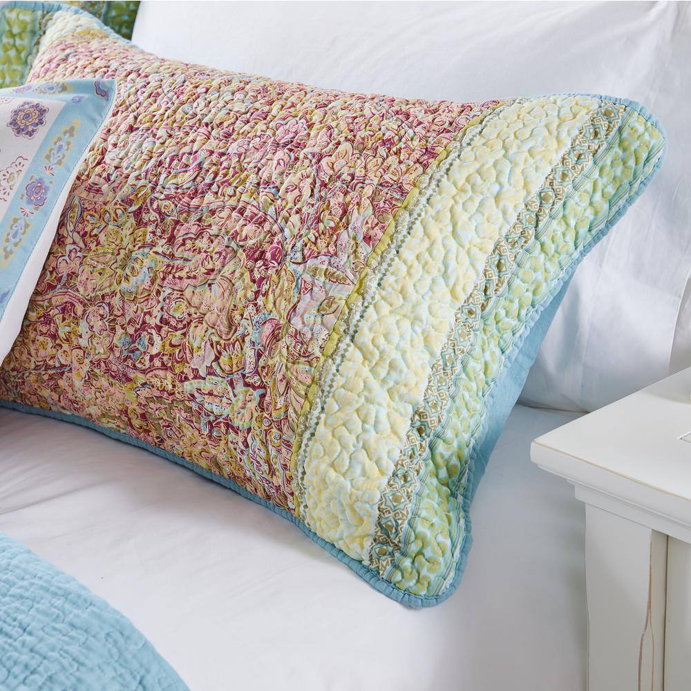 Full Blue Reversible Microfiber Quilt Set with Trim