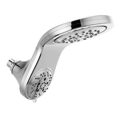 HydroRain Two-in-One 5-Spray 6 in. Double Wall Mount Fixed H2Okinetic Shower Head in Chrome
