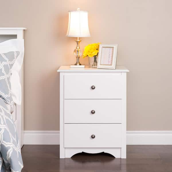 Prepac Monterey 3-Drawer White Nightstand