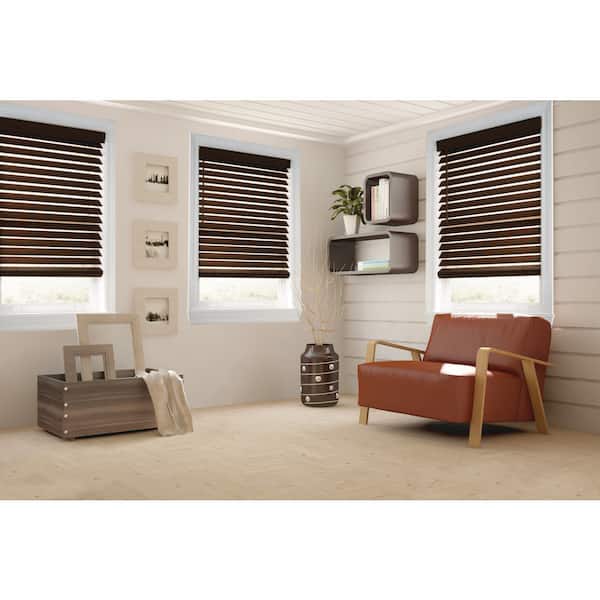 Designer 2.5 in. Cordless Room Darkening Faux Wood Blinds for Windows