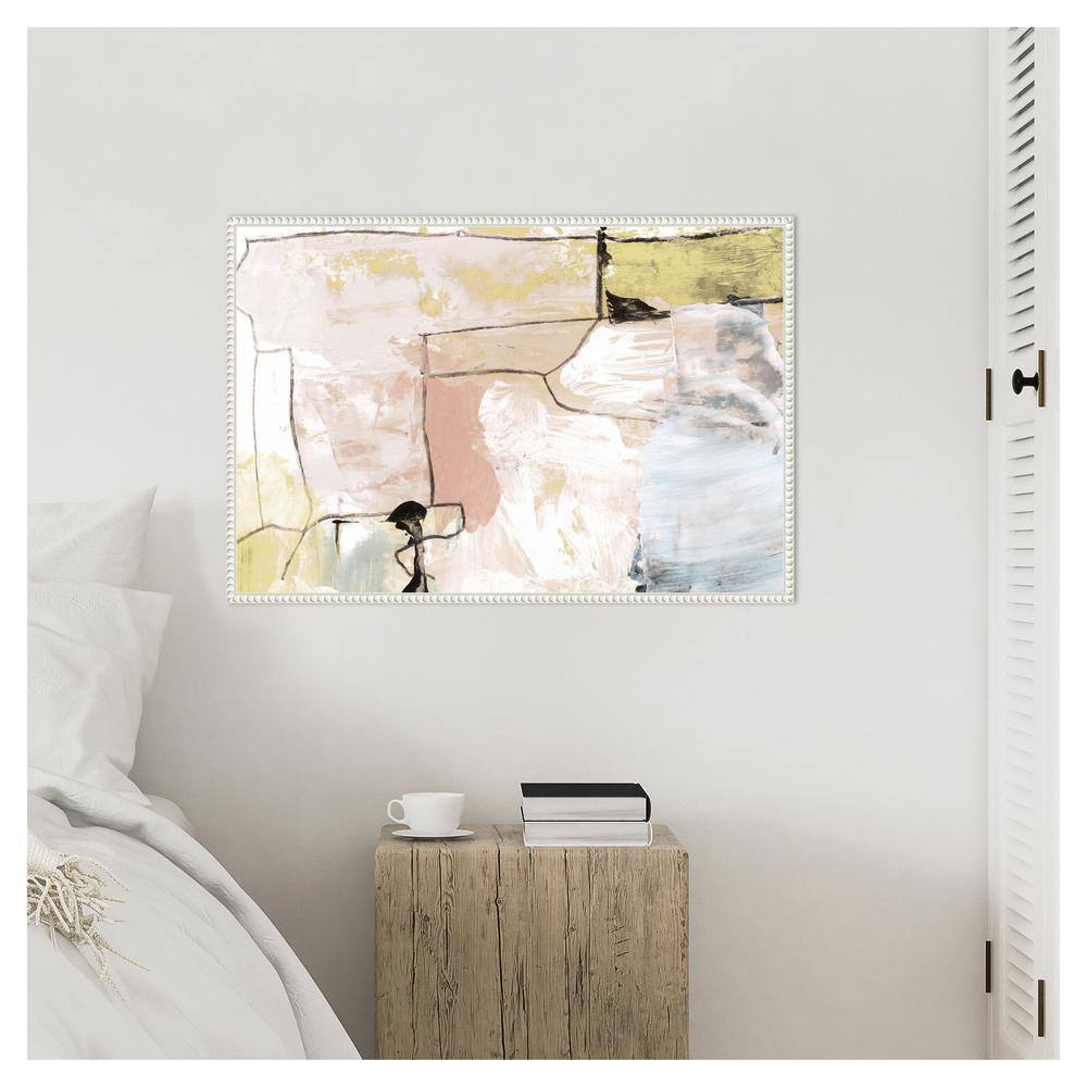 Abstract Pastels Graphic Art on Canvas with White Beaded Frame