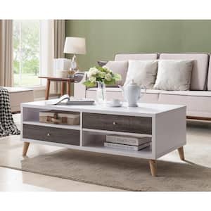Covva 47 in. Dark Gray and White Wood Coffee Table with 2-Drawer