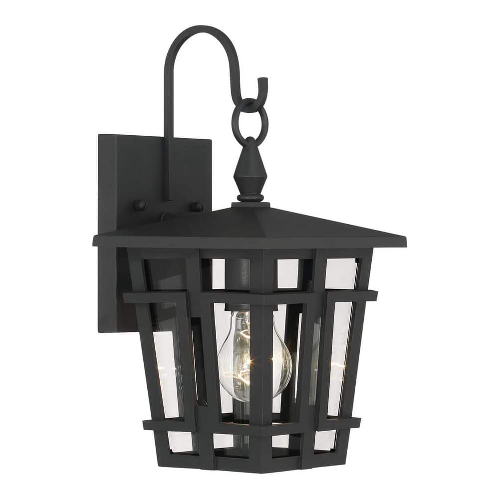 Fieldstone 13.75 in. Sand Coal Black Outdoor Hardwired Lantern Wall Sconce with Clear Glass Shades, No Bulbs Included price history on PriceWatchPro