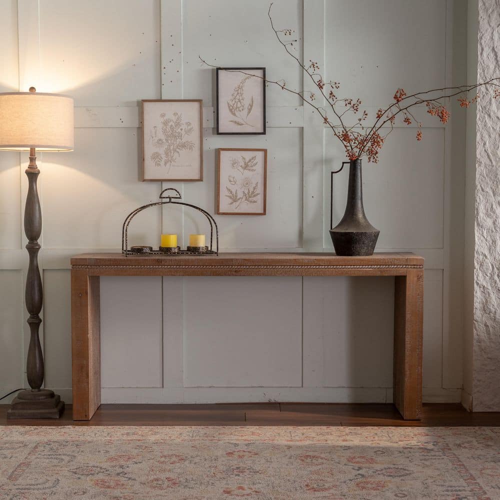 32in. Brown Farmhouse Square Solid Wood Coffee Table, 64in. Retro Rectangle Console Table with Storage for Living Room