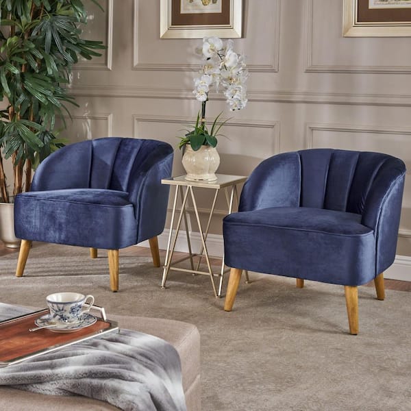 Noble House Amaia Cobalt Velvet Upholstered Club Chair (Set of