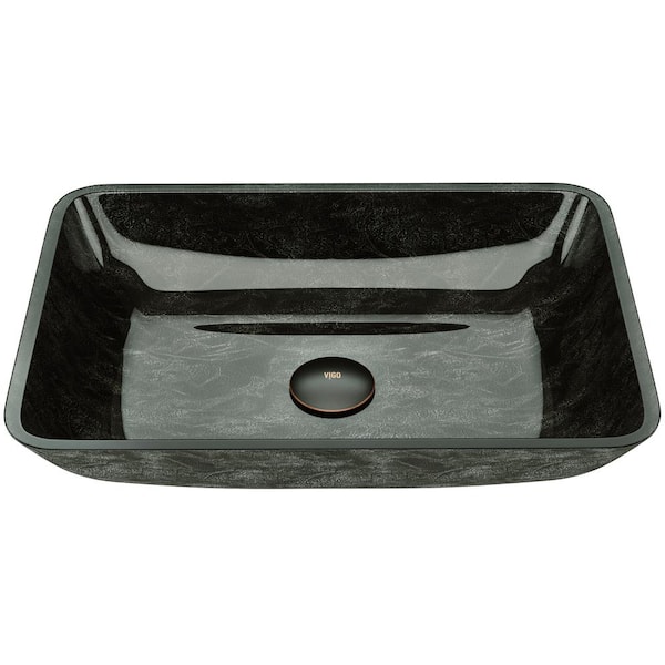 Vigo Glass Rectangular Vessel Bathroom Sink In Onyx Gray Vg07084 - Gray Vessel Bathroom Sinks