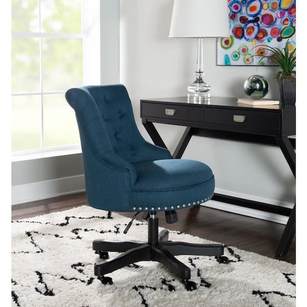 Linon Home Decor Sinclair Azure Blue Office Chair with Silver Nail Heads  and Black Wood Base THD01957 - The Home Depot