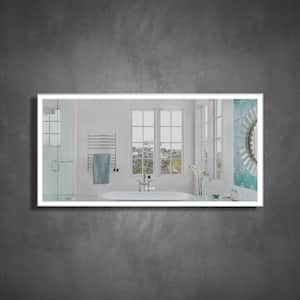 ERIC 84 in. W x 42 in. H Large Rectangular Aluminum Framed Anti-Fog LED Light Wall Bathroom Vanity Mirror in White