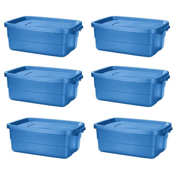 Roughneck 10-Gal. Storage Tote Container in Heritage Blue (6-Pack)