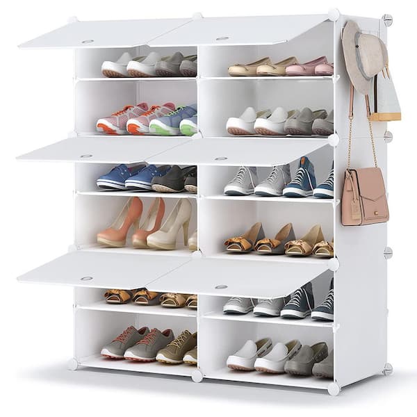  CUBEDIY Shoe Organizer Cabinet Up to 72 Pairs, Shoe  Closet-Portable Closed Shoe Rack with See-Through Door (Clear, Plastic,  Stackable) Cubby Shoes Organizer with Covers, Hooks & Pockets, White : Home  