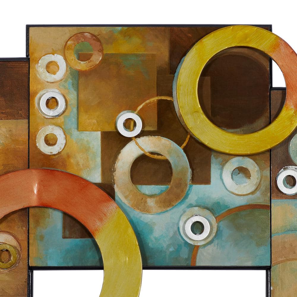 36" Multi-Colored Wood and Iron Geometric Wall Art
