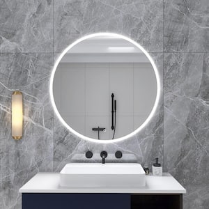 32 in. W x 32 in. H Round Frameless Anti-Fog Lighted Wall Bathroom Vanity Mirror in White