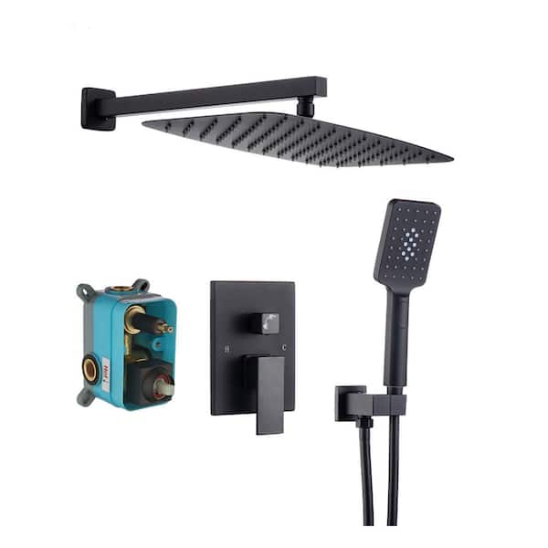RAINLEX Oval Single-Handle 1-Spray Pressure Balance Shower Faucet with Shower Head in Matte Black (Valve Included)