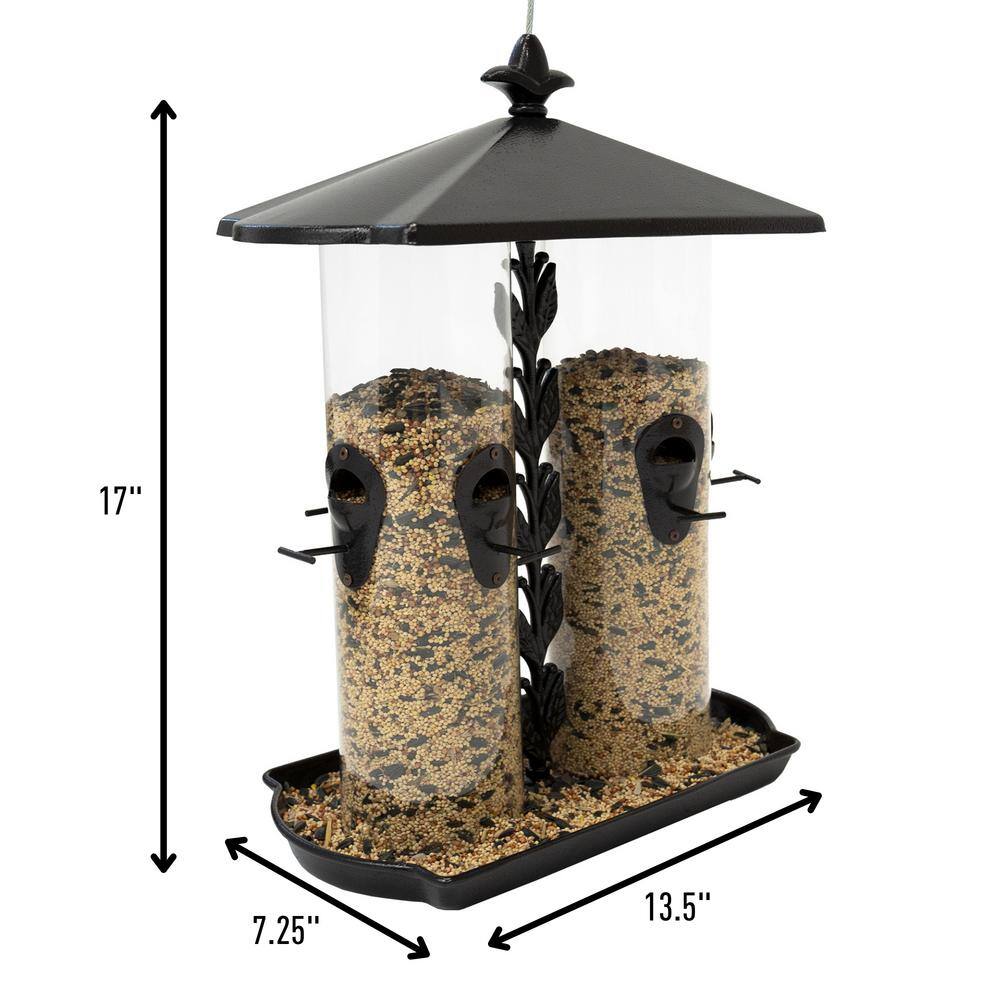 Large Black Metal Dual Tube Hanging Bird Feeder