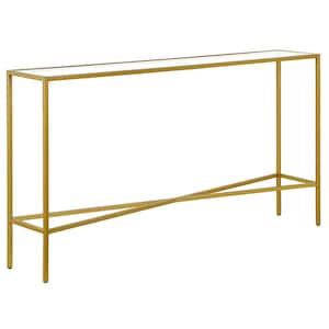 Henley 55 in. Brass Rectangle Glass Console Table