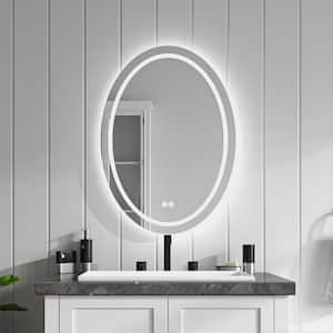 20 in. W x 28 in. H Oval Frameless LED Light Anti Fog Wall Bathroom Vanity Mirror in Backlit plus Front Lighted