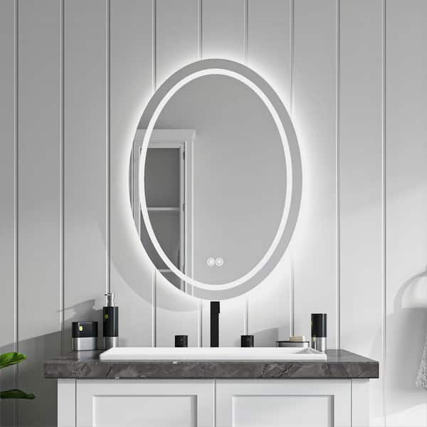 TOOLKISS 20 in. W x 28 in. H Oval Frameless LED Light Anti Fog Wall Bathroom Vanity Mirror in Backlit plus Front Lighted