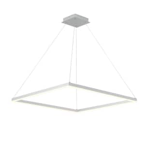 31.5 in. 1-Light Square Silver Integrated LED Dimmable Pendant Light for Dining Living Room, LED 45 Watt
