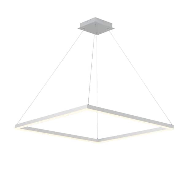 UMEILUCE 31.5 in. 1-Light Square Silver Integrated LED Dimmable Pendant Light for Dining Living Room, LED 45 Watt