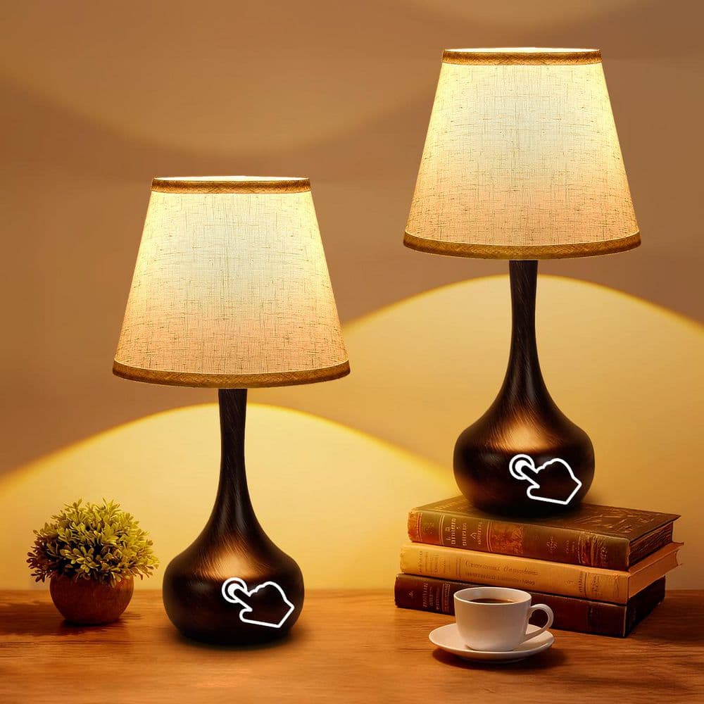 (2-Pack)17 in. H Gold LED Bedside Table Lamp with Beige Linen Shade 3-Way Dimmable Metal Touch Control Bulbs Included price history on PriceWatchPro