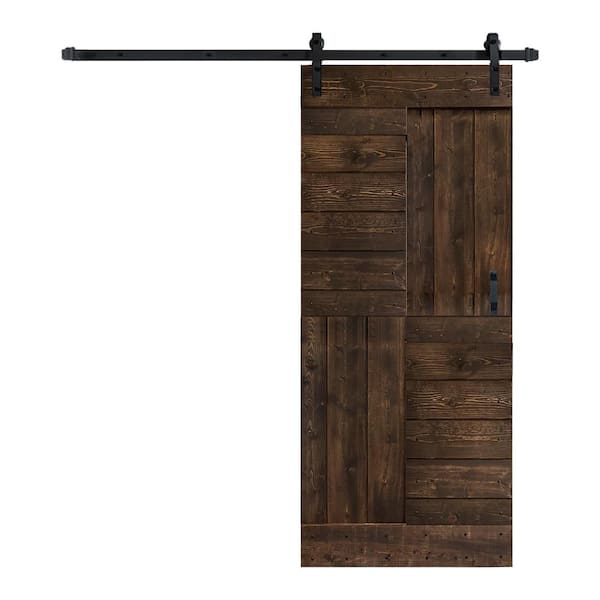 ISLIFE S Series 36 in. x 84 in. Kona Coffee Finished DIY Solid Wood Sliding Barn Door with Hardware Kit