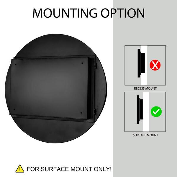 WELLFOR 31.5-in x 31.5-in Recessed Mount Matte Black Mirrored Round Medicine Cabinet