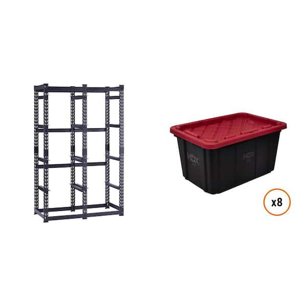 5-Tier Steel Storage Rack (50 in. x 24 in. x 78 in.) and 27 Gal. Tough Storage Tote (8-Count) Combo