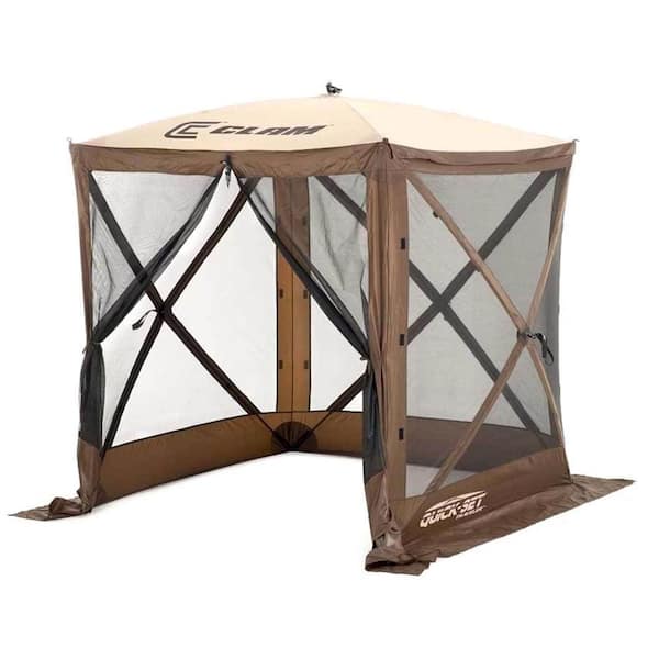 Clam Traveler Screen Shelter 4-Side in Brown/Tan Roof/Black Mesh with Wind Panel