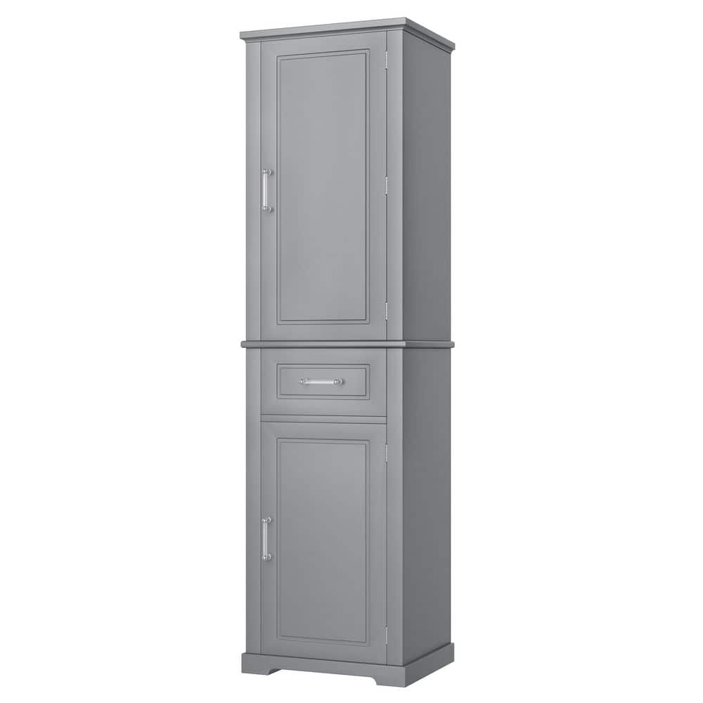 20 in. W x 15.8 in. D x 72 in. H Gray MDF Freestanding Linen Cabinet with 2-Doors, 1 Drawer and Adjustable Shelf
