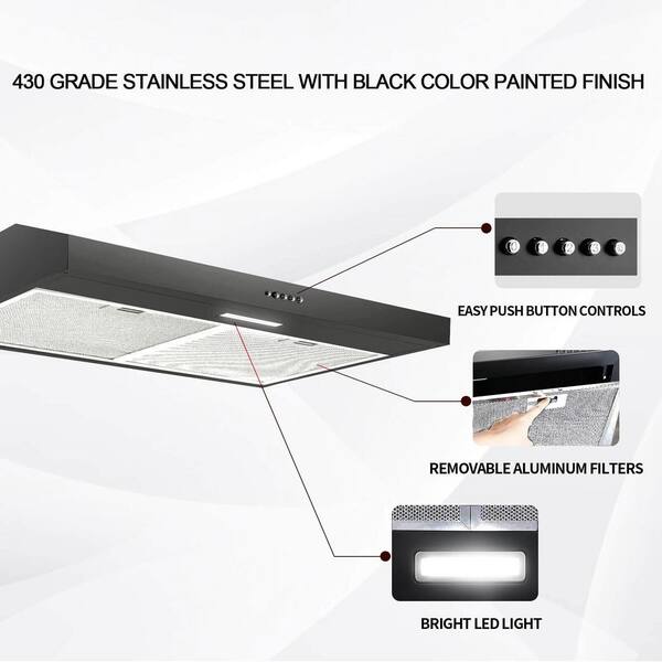 AR1 Series 30 in. 270 Max Blower CFM 4-Way Convertible Under-Cabinet Range  Hood with Light in Black