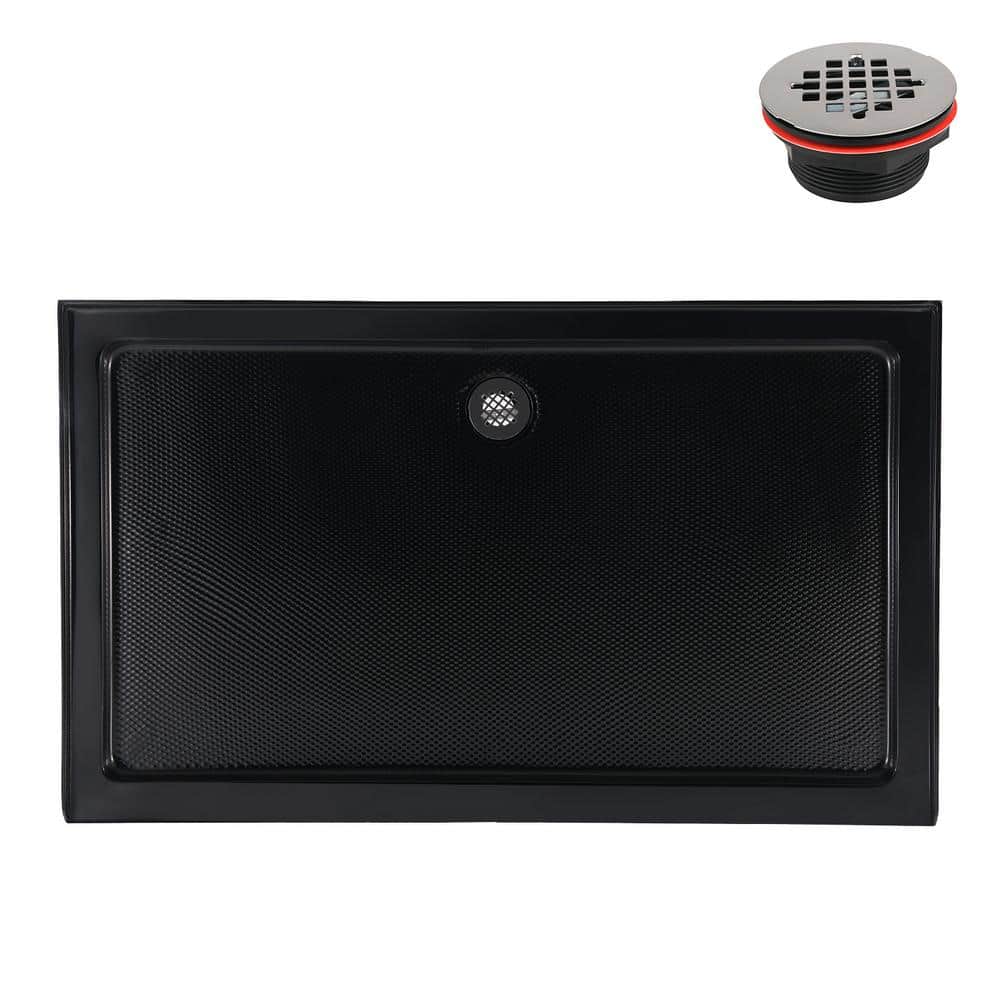 Glossy Black Rectangular Acrylic Shower Base with Center Drain