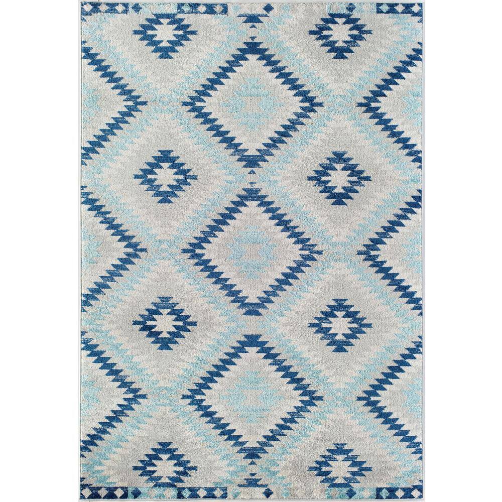 Ice Blue and Multicolor Synthetic Stain-Resistant Runner Rug