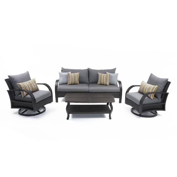 RST BRANDS Barcelo 4-Piece Motion Wicker Patio Deep Seating Conversation Set with Sunbrella Charcoal Grey Cushions