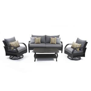 Barcelo 4-Piece Motion Wicker Patio Deep Seating Conversation Set with Sunbrella Charcoal Grey Cushions