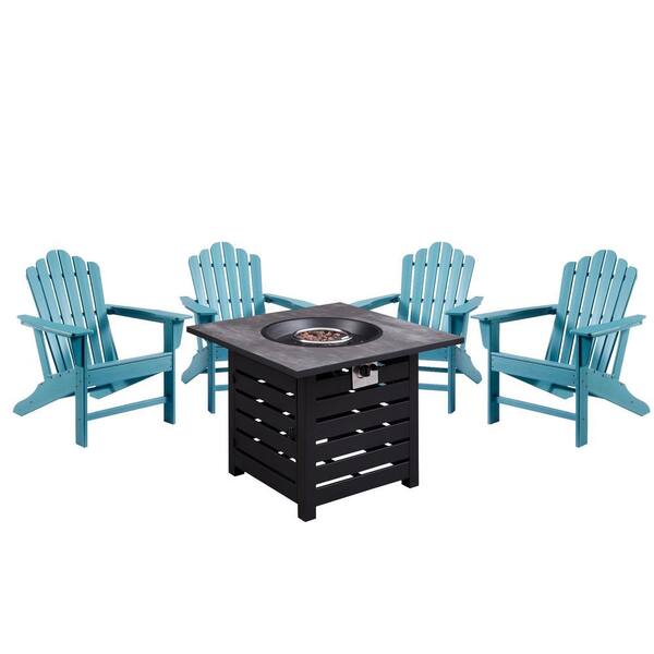 CASAINC 5-Piece Plastic Adirondack Outdoor Conversation Patio Fire Pit Set in Blue