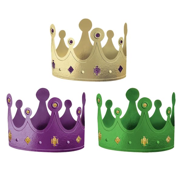 Amscan Green, Purple and Gold Foil Mardi Gras Crown Assortment with ...