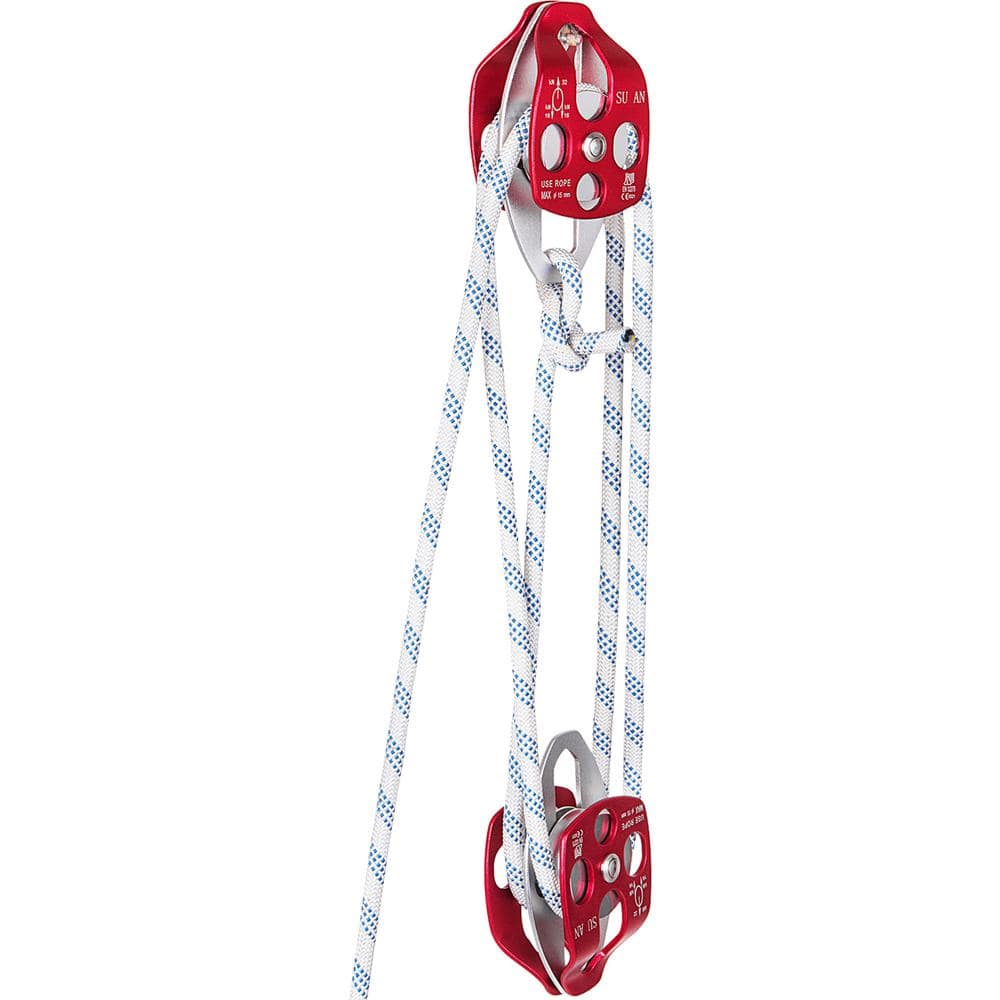200 ft. L Twin Sheave Block and Tackle 6600 lbs. Capacity Double Pulley Rigging with Braid Rope for Climbing Red