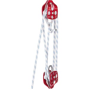 200 ft. L Twin Sheave Block and Tackle 6600 lbs. Capacity Double Pulley Rigging with Braid Rope for Climbing, Red