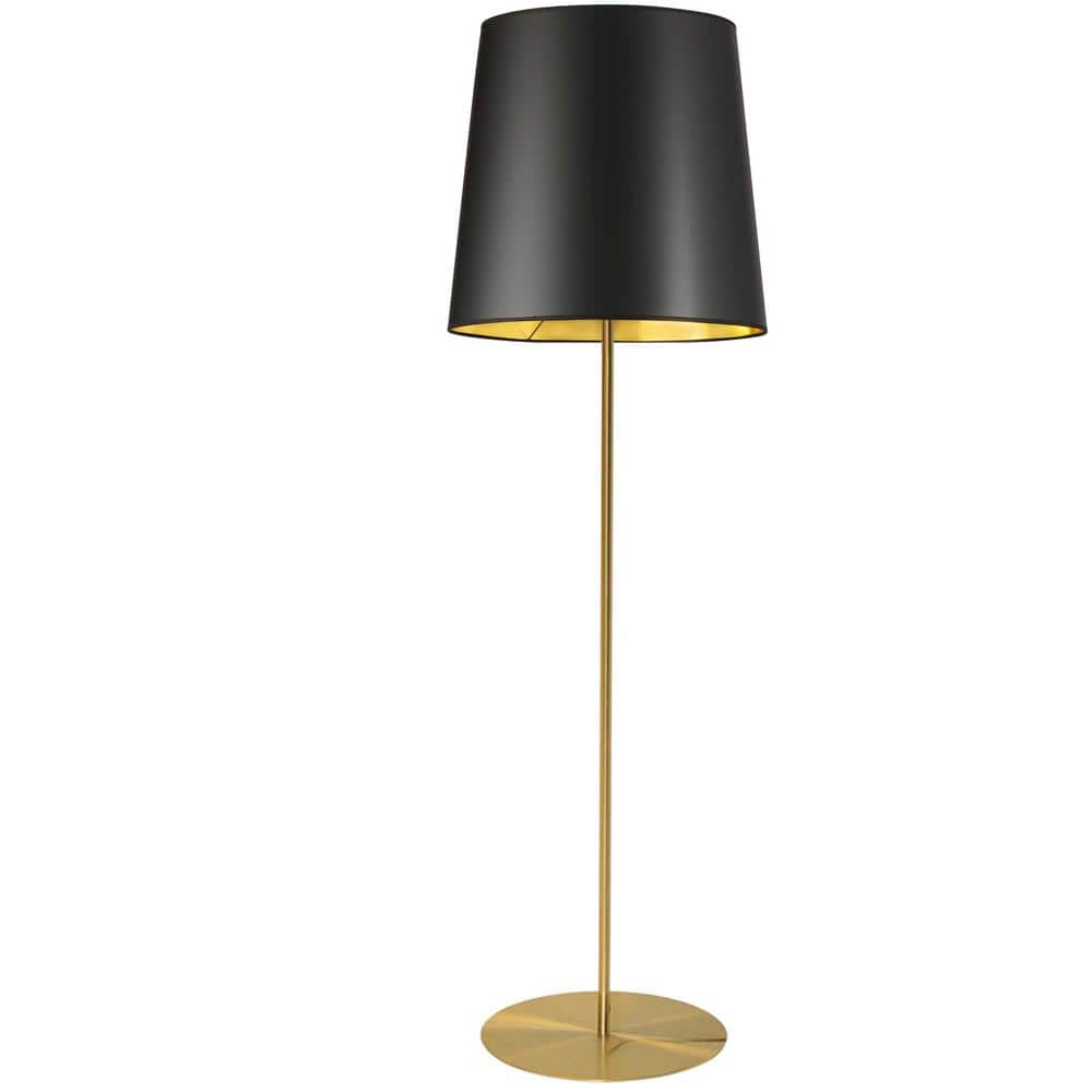 Dainolite Gabriela 1 Light Tripod Aged Brass Floor Lamp with Black and Gold  Shade