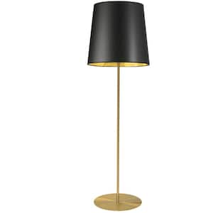 68 .5 in. Aged Brass Floor Lamp with a Black and Gold Fabric Shade