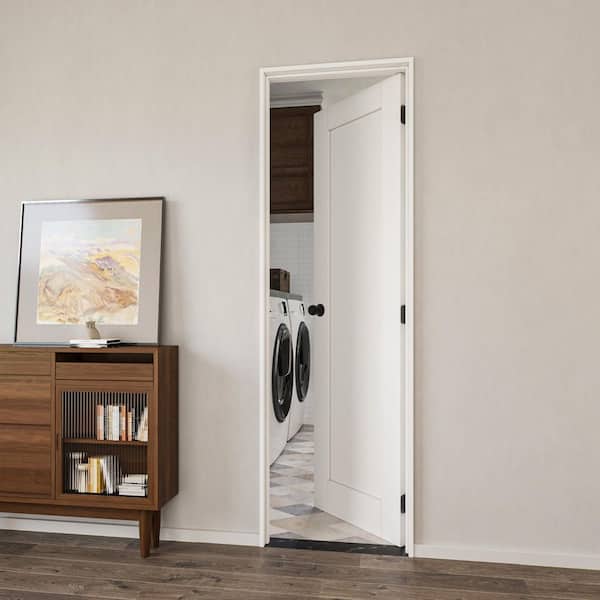 18 in. x 80 in. 1-Panel Right Hand Solid Core White Wood Assembly Required Single Interior Door with Jamb and Knob