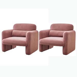 2-Piece Pink Accent Armchair Lamb Fleece Fabric Sofa Modern Single Sofa with Support Pillow Tool-Free Assembly