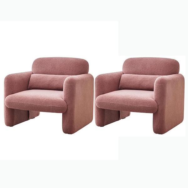 Unbranded 2-Piece Pink Accent Armchair Lamb Fleece Fabric Sofa Modern Single Sofa with Support Pillow Tool-Free Assembly