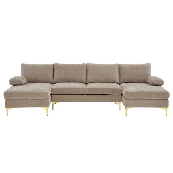 Winado 110 in. Padded Arm 3 Piece Chenille U-shaped Sectional Sofa in ...