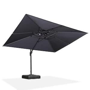 9 ft. x 12 ft. 2-Tier Aluminum Cantilever 360° Rotation Patio Umbrella with Base, Gray