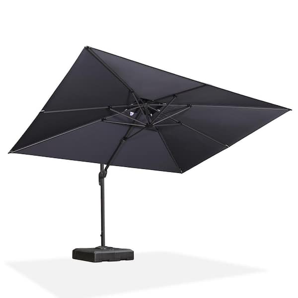 PURPLE LEAF 9 ft. x 12 ft. 2-Tier Aluminum Cantilever 360-Degree Rotation Patio Umbrella with Base in Ground, Gray