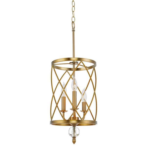 Kira Home Eleanor 60-Watt 3-Light Warm Brass Transitional Chandelier with Warm Brass Shade, No Bulb Included