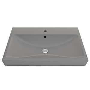 Scala Arch 32 in. 1-Hole Matte Gray Fireclay Rectangular Wall-Mounted Bathroom Sink