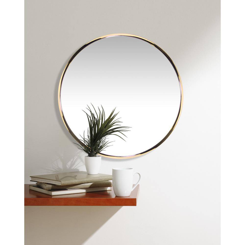 17.5" Round Gold Framed Wall Mirror with Metal Chain